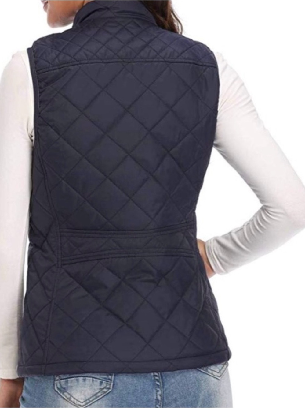 NWT Quilted Navy Sleeveless Vest with Stand Collar Size L - Picture 2 of 9